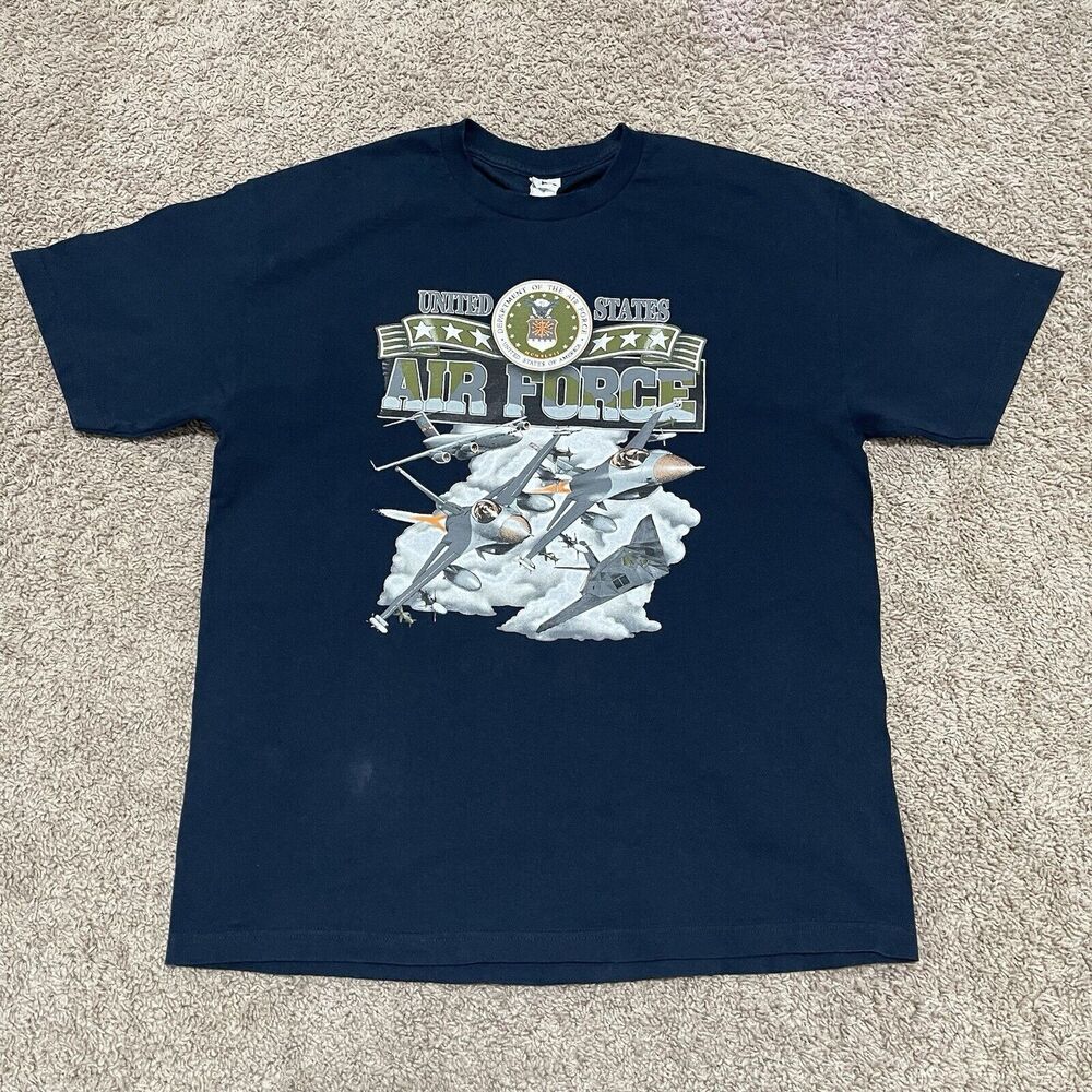 VTG United States Air Force Shirt Mens XL Navy Blue Alstyle Apparel Fighters Jet